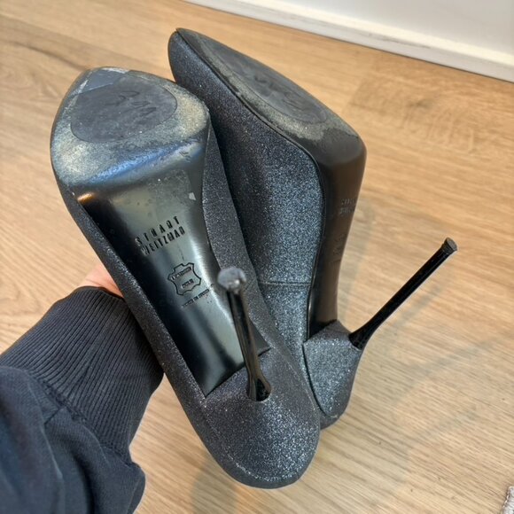 ** Stuart Weitzman dagger Sabbia Navy glitter stilettos‎ 8.5 - Picture 6 of 7